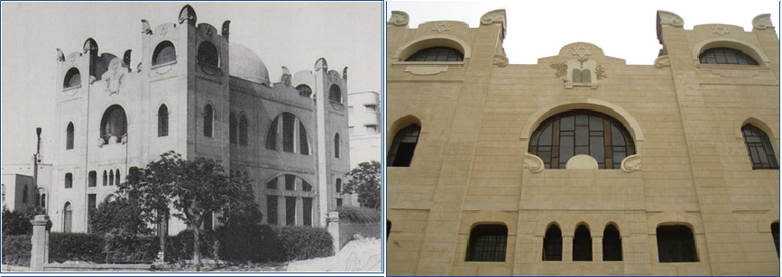 The Exterior of the D'ari Karaite Jewish synagogue in Abassaya. (Black & White photo, circa 1954; color photo circa 2010.)